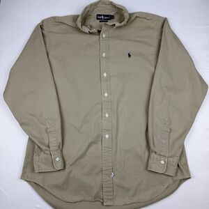 Polo Ralph Lauren Shirt Mens XL Tan Khaki Navy Pony Button Down Long Sleeve